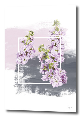 Framed Lilac on Pink and Grey Brush Strokes