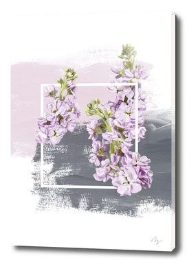 Framed Lilac on Pink and Grey Brush Strokes