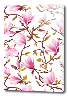 Pink Magnolia Spring Blossom Seamless Pattern