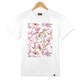 Pink Magnolia Spring Blossom Seamless Pattern