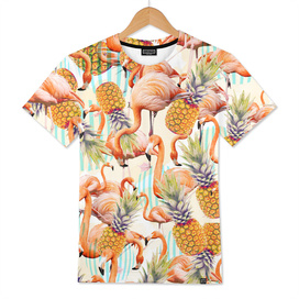 Tropical pattern of flamingos and pineapple