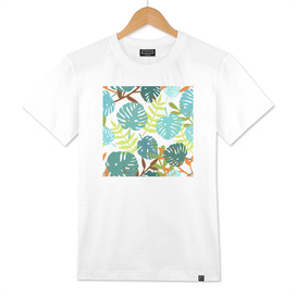 Tropical jungle with palm leaves