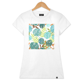 Tropical jungle with palm leaves
