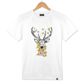 Deer with crystals and flowers