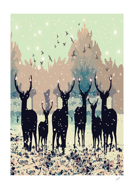 Deer in the snowy forest