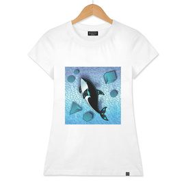 ORCA WHALE  ON ABSTRACT SEA