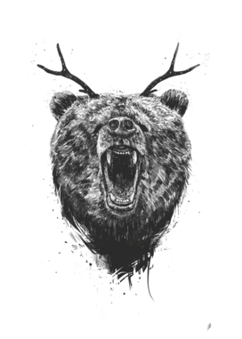 Angry bear with antlers