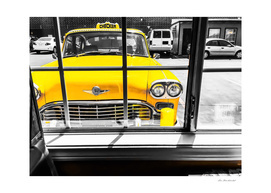 vintage yellow taxi car with black and white background