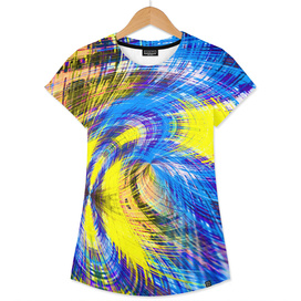 geometric psychedelic splash abstract pattern in blue yellow