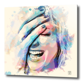 Woman laughing painting watercolor