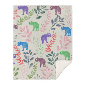 Watercolor Floral & Elephant  IV