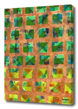 Green Squares on Golden Background Pattern