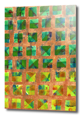 Green Squares on Golden Background Pattern