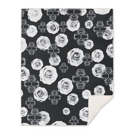vintage skull and rose abstract pattern in black and white