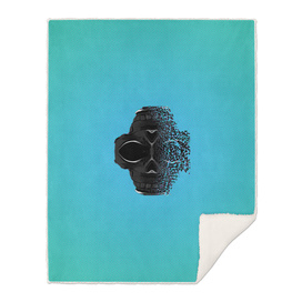 fractal black skull portrait with blue abstract background