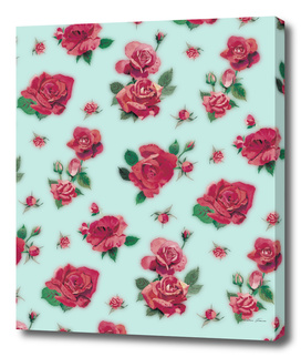 RED ROSES PATTERN - LIGHT BLUE BACKGROUND