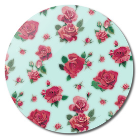 RED ROSES PATTERN - LIGHT BLUE BACKGROUND
