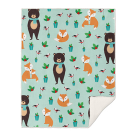 Christmas pattern with bears and foxes