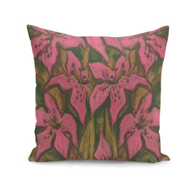 Pink Lilies, Lily Flowers Abstract Botanical Floral Painting