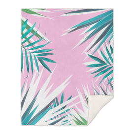 Tropical leaves pink and turquoise