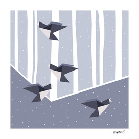 Elegant Origami Birds Abstract Winter Design
