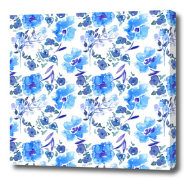 Painterly Blue Watercolour Floral Pattern