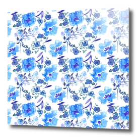 Painterly Blue Watercolour Floral Pattern