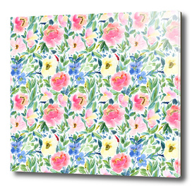 Bright Pink and Blue Watercolour Floral
