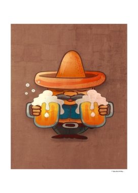 Man with sombrero and jars of beer illustration
