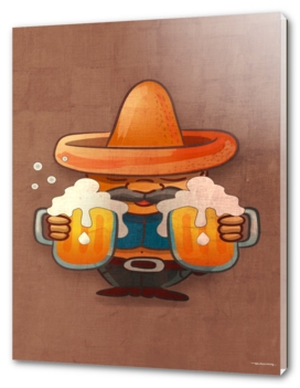 Man with sombrero and jars of beer illustration