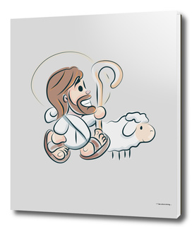 Jesus Christ Good Shepherd cartoon style