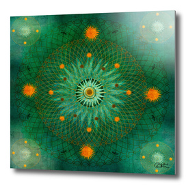 "Celestial Vault Mandala" (Aquamarine & Gold stars Pattern)