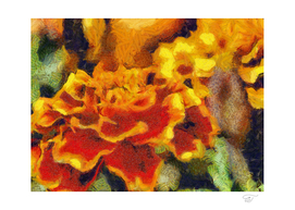 Red-and-yellow flower. Van Gogh style painting