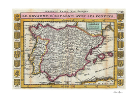Vintage Map of Spain and Portugal (1747)