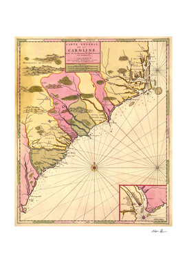 Vintage Map of South Carolina (1683)