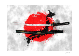 Katana with Japan flag sketch