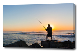 Fishing Fisherman Silhouetted Ocean