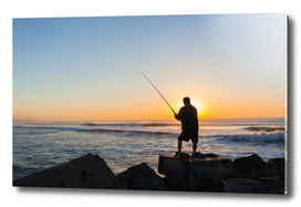 Fishing Fisherman Silhouetted Ocean