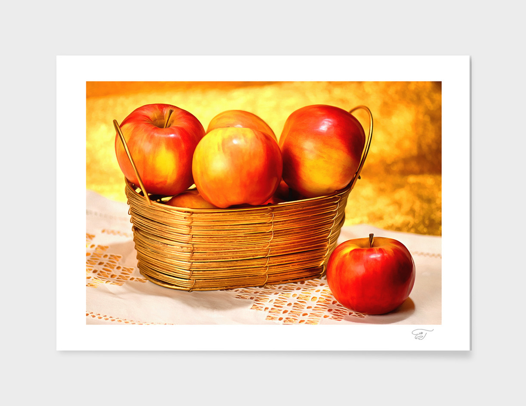 The apples in the gold basket