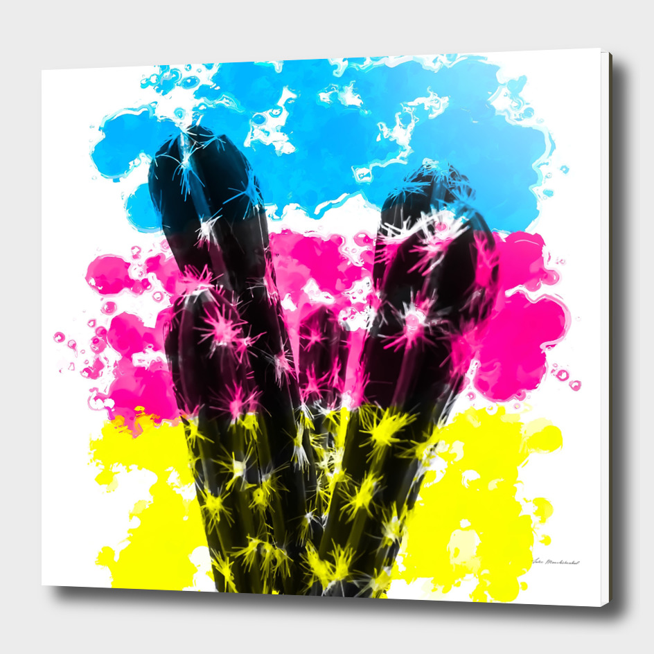 cactus with colorful painting abstract background