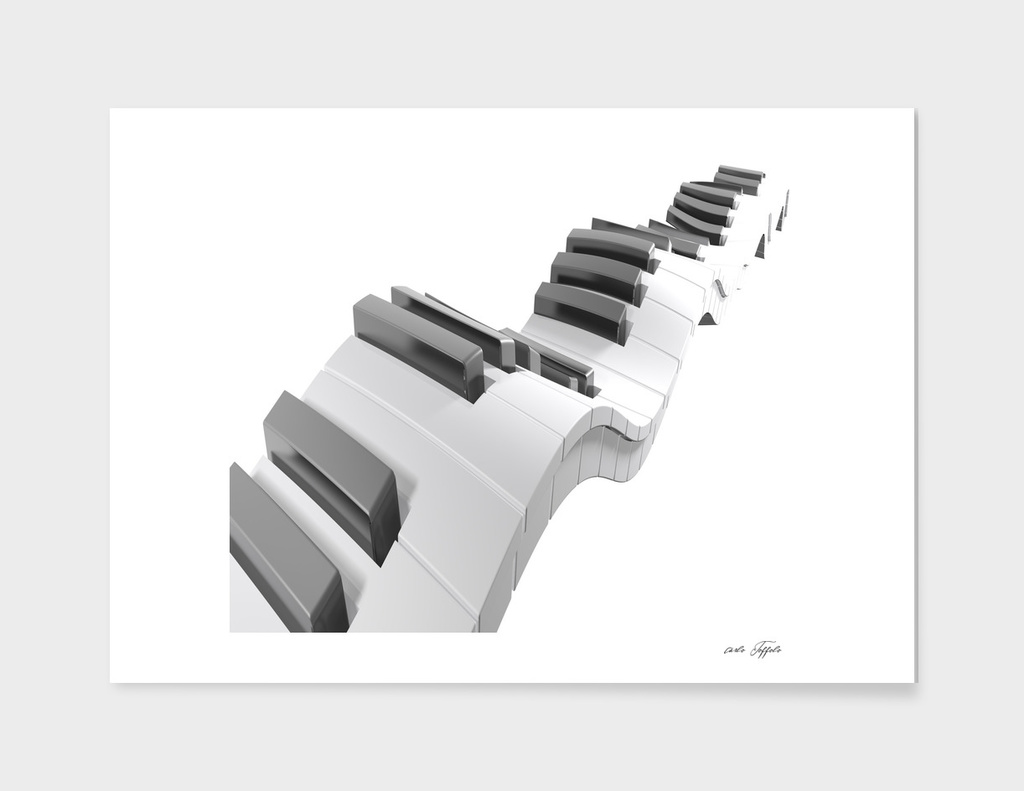 Keyboard of a piano waving on white background