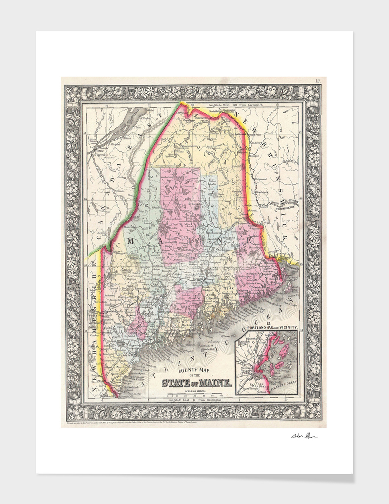 Vintage Map of Maine (1864)