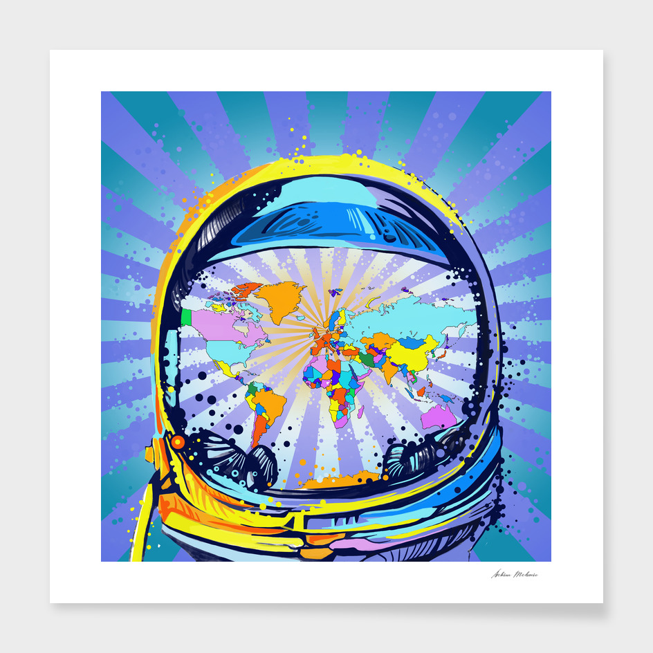 astronaut world map pop art 2