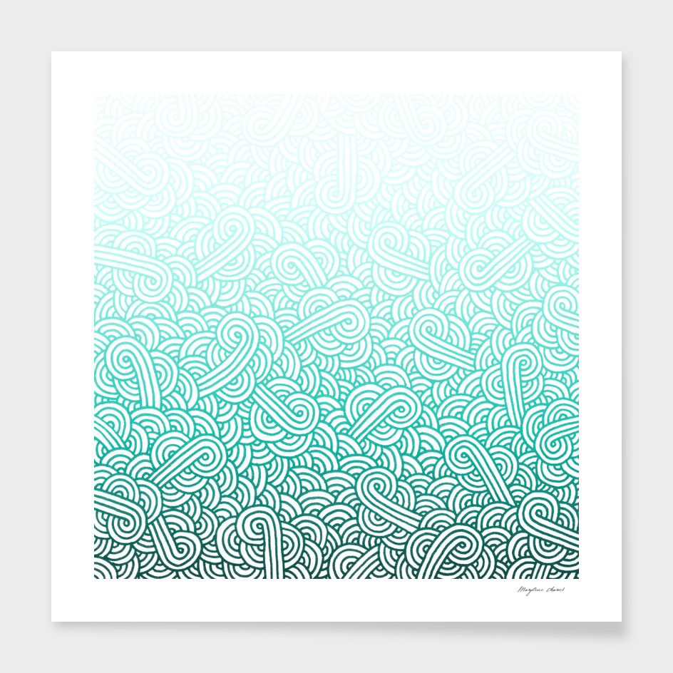 Gradient teal blue and white swirls doodle