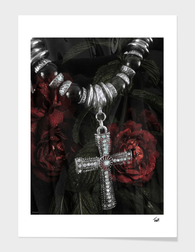 Cross and Roses Digital Collage Art