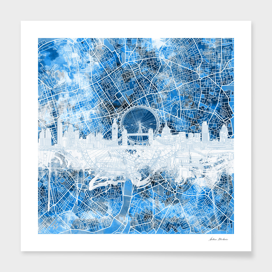 london city skyline abstract blue
