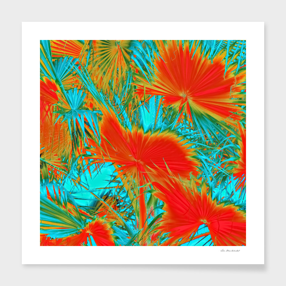 palm leaf texture abstract in orange and blue