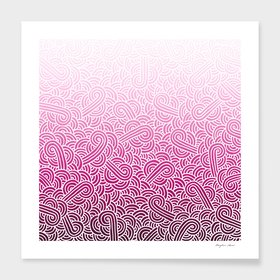 Ombré pink and white swirls doodles