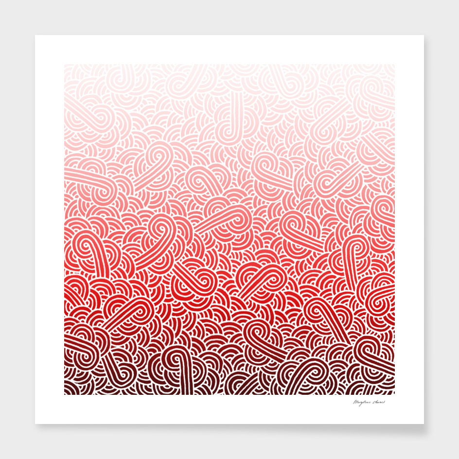 Ombré red and white swirls doodles