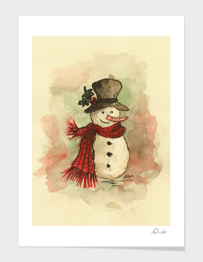 Snowman Watercolor Painting